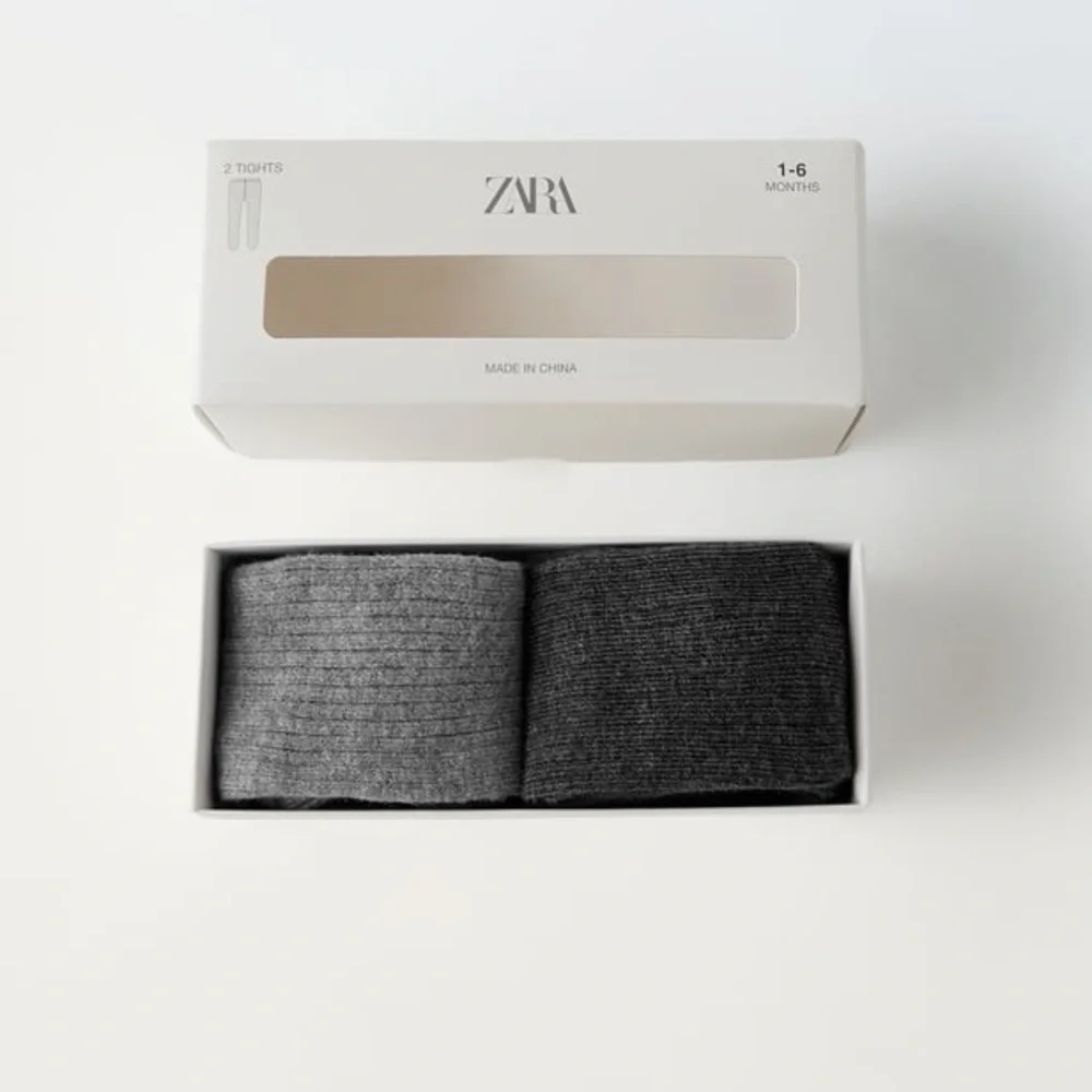NWT. Zara Grayish Two-Pack of Rib Tights. Size 6-12 Months.